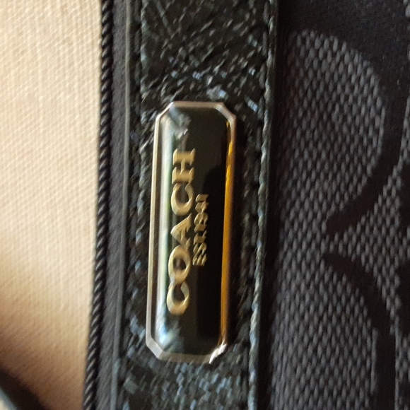 Coach wristlet material logo with black & gold placket & leather trim excellent - Picture 2 of 5